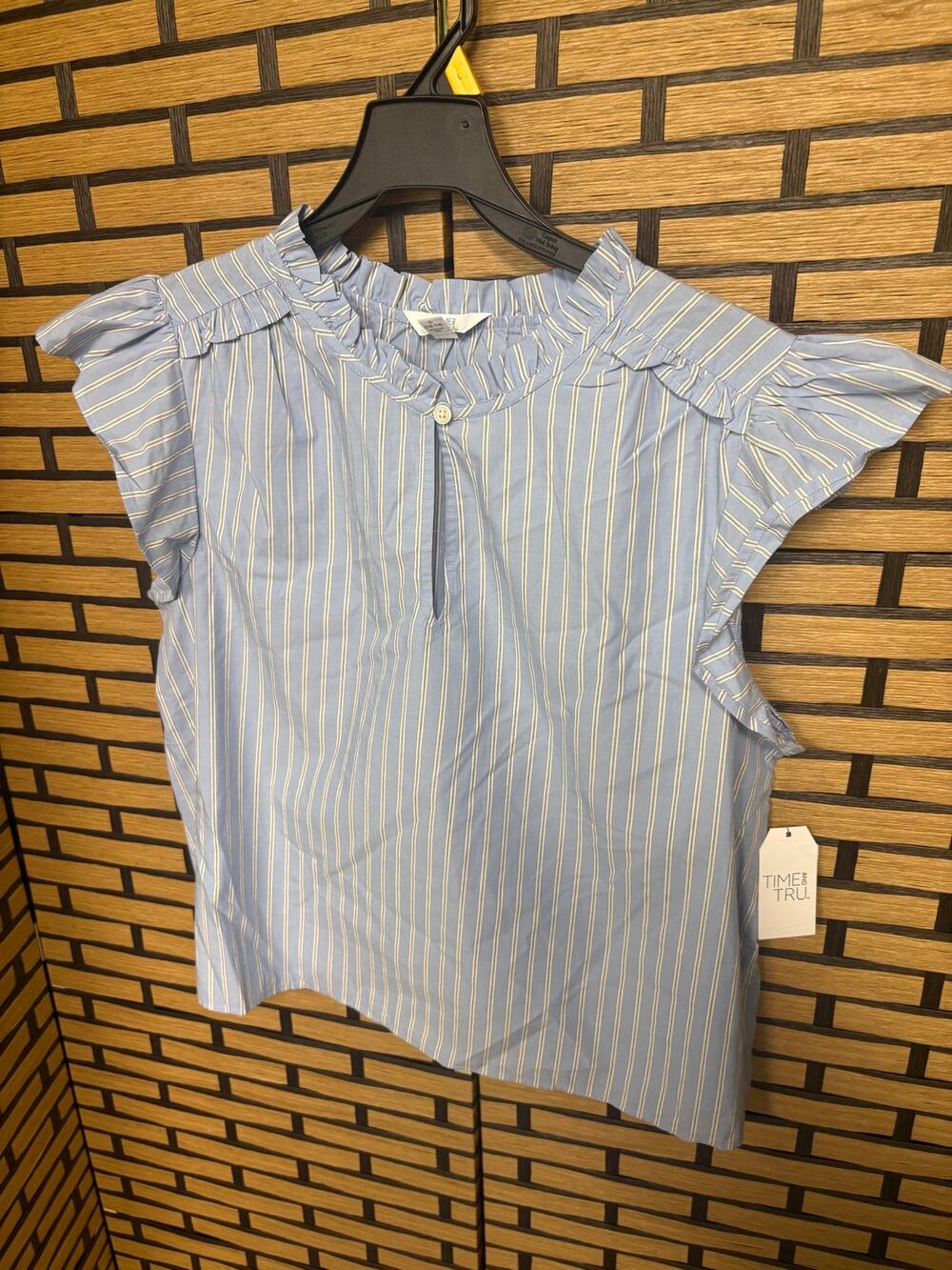 Time And Tru Blue Stripe Blouse Size Large